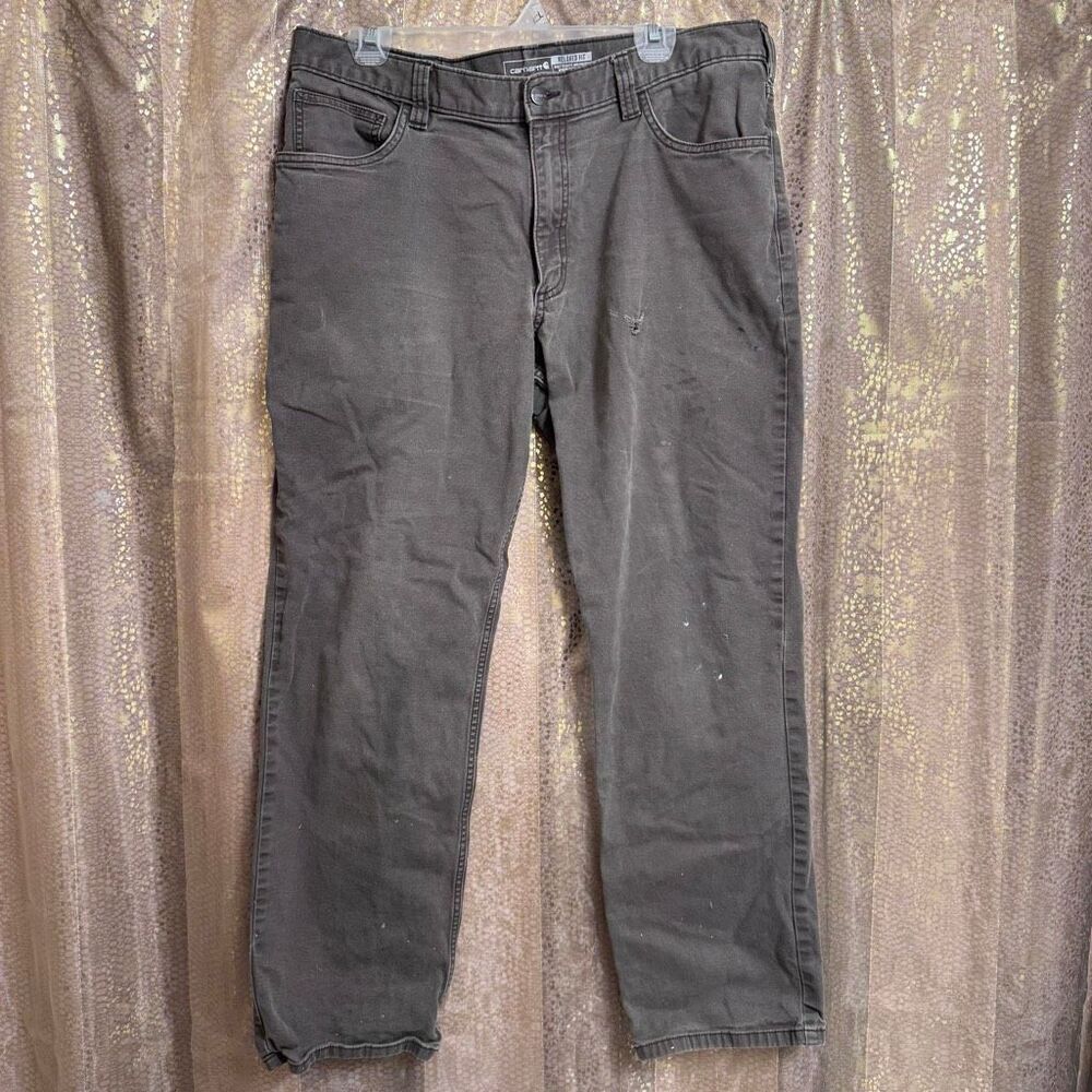 Carhartt Men's Gray Relaxed Fit Rugged Flex Distressed Used Work Jeans 36x32